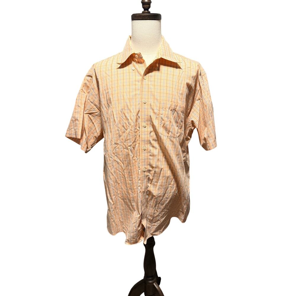 346 Brooks Brothers Men's Short Sleeve Button Down  Orange White Blue XL